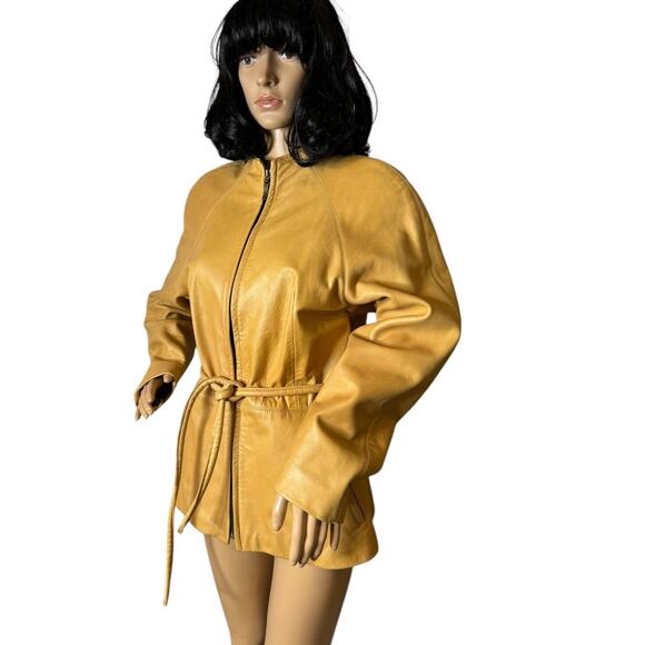 Vintage Martani Moda Yellow Retro collarless belted Coat size medium - Picture 9 of 17